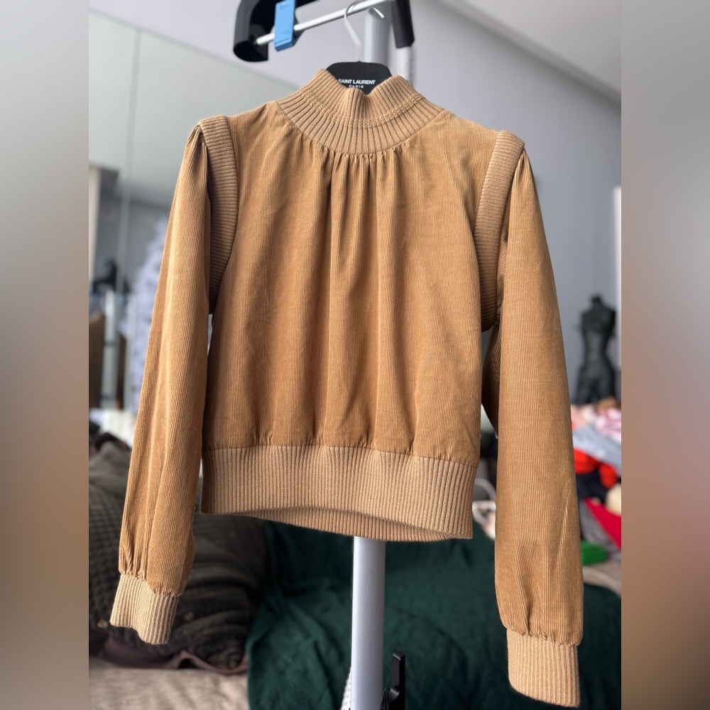 RARE Saint Laurent Ribbed Turtleneck Tan Pullover - Size 36